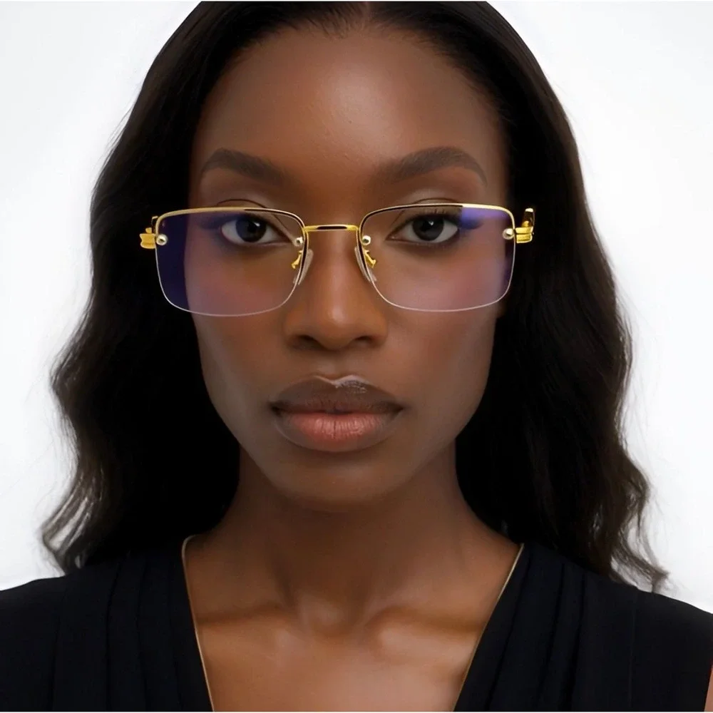Women Rimless Gold Frame Eyewear Hip Hop Square Clear Lens Retro Fashion Glasses